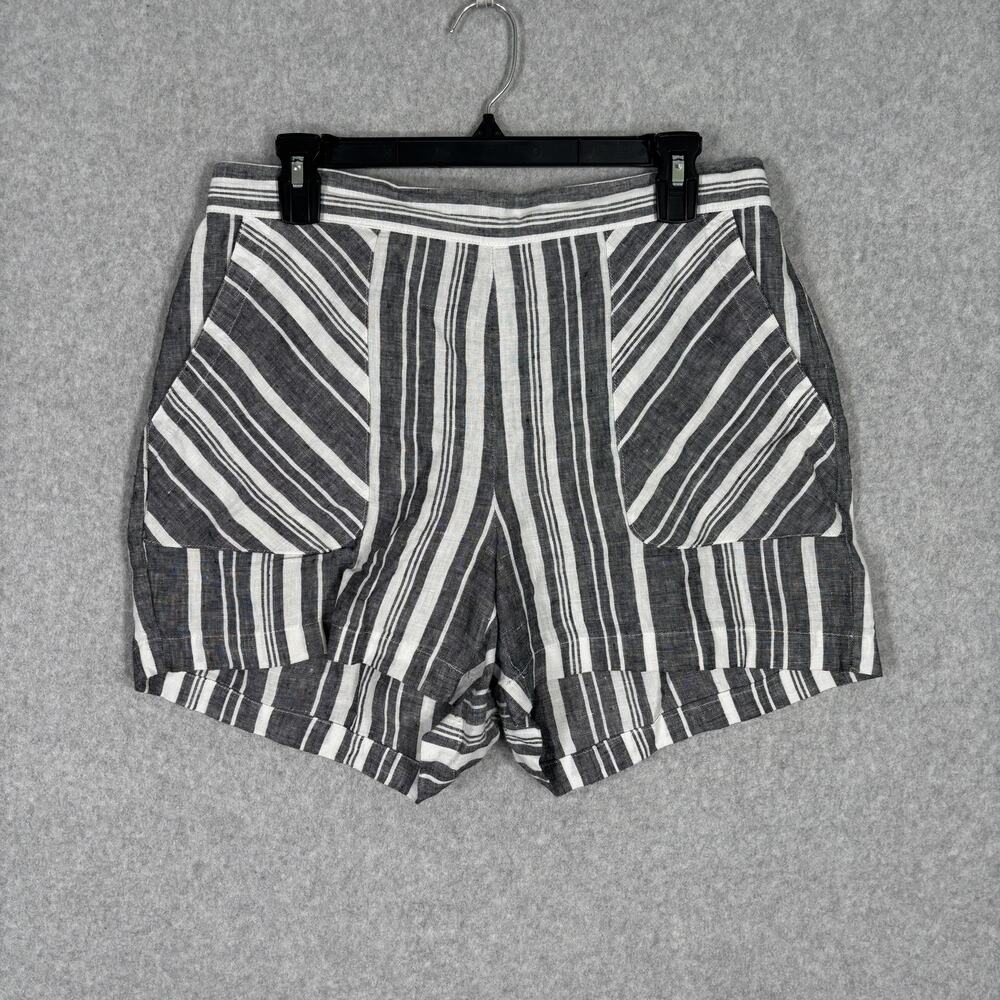 Ellen Tracy Shorts Medium Gray Stripe Linen Pockets Pull On Beach Resort Cruise